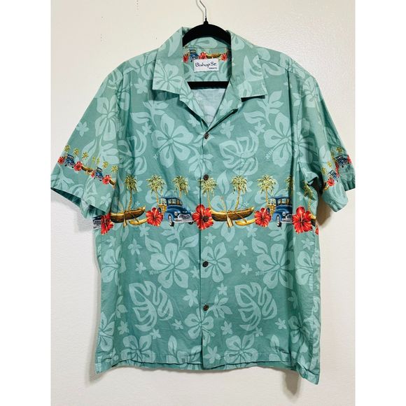 Bishop Street Hawaiian Men's Woody Outrigger Vintage Button Down Shirt, Size XL - Picture 1 of 3